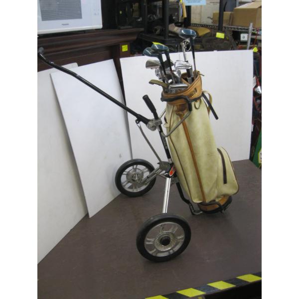 GOLF BAG W/CART & CLUBS
