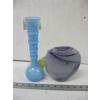 Image 1 : TURQUOISE MILK GLASS VASE & VINTAGE HANDBLOWN PURPLE VASE