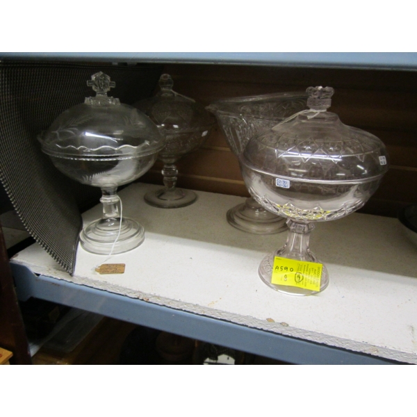 4 LIDDED VINTAGE GLASSWARE DISHES