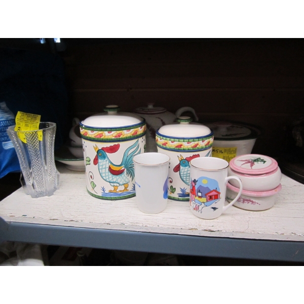 MISC. CANNISTERS, CUPS, TEAPOT, ETC.