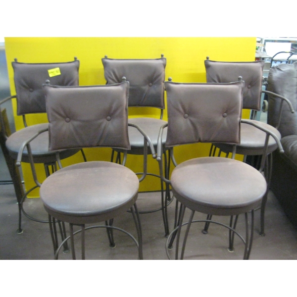5 METAL SWIVEL LEATHER ARMED BAR STOOLS