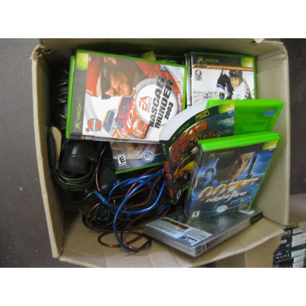 BOX W/XBOX, GAMES, CONTROLLER, ETC.
