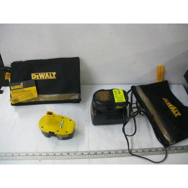 2 DEWALT 18V BATTERIES W/CHARGER & 3 BAGS