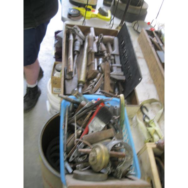 TRAY & BASKET OF ASST. VINTAGE TOOLS, ETC.