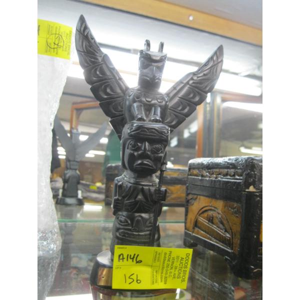 BLACK TOTEM POLE - FRONT PLAQUE ATTACHED