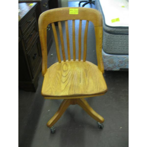 OAK DESK CHAIR ON CASTORS