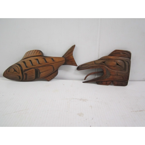 SALMON & RAVEN CARVED WALL HANGING