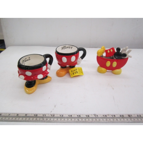 MICKEY & MINNIE CERAMIC CUP & MICKEY BODY PARTS 5 PIECE SPREADER SET