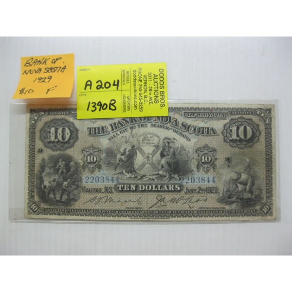BANK OF NOVA SCOTIA 1929 $10 BILL F