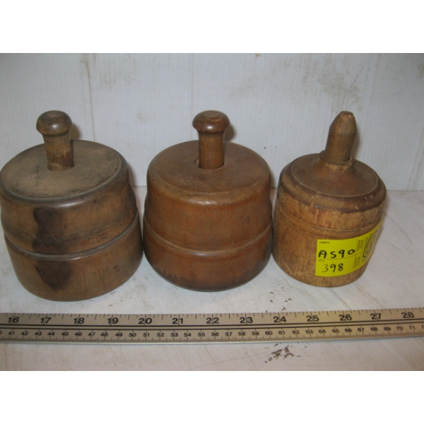 3 WOODEN BUTTER MOLDS