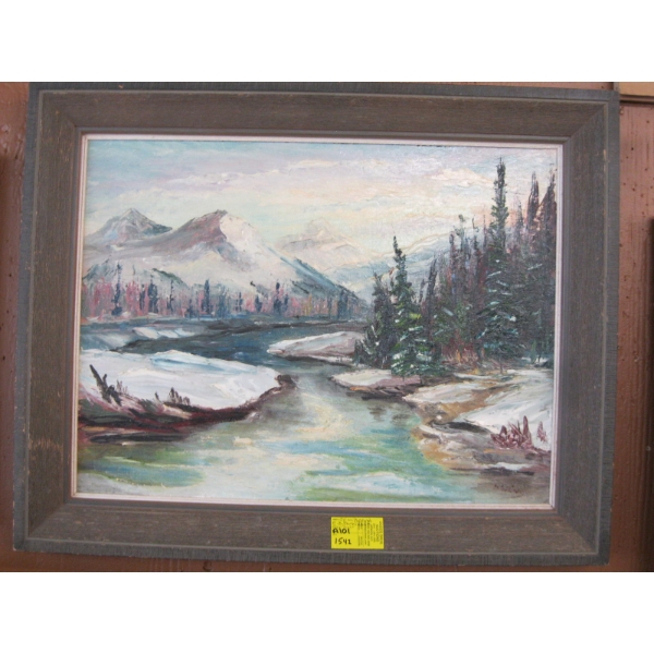 ORIGINAL OIL ON BOARD BY E.B. PARKINSON, "BOW RIVER"