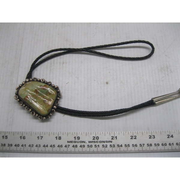 NAVAJO BOLO SILVER W/STONE TIE, SIGNED