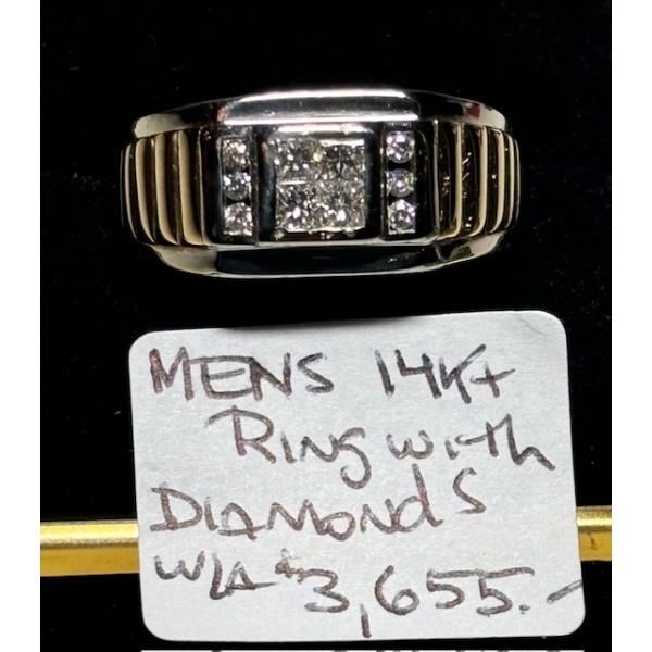 MEN'S 14KT RING W/DIAMONDS W/A $3,655, SZ 10