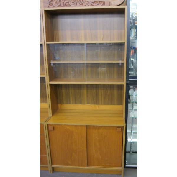 TEAK GLASS DOOR W/SLIDING LOWER DOORS