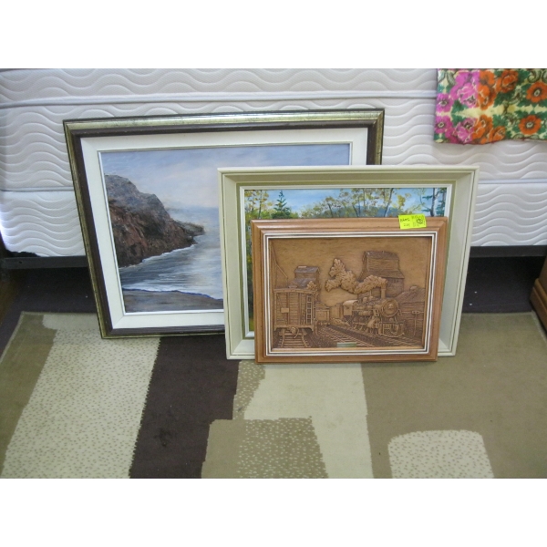 WHEAT COUNTRY WALL HANGING & 2 ORIGINAL PAINTINGS