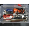 Image 3 : PLASTIC BIN W/ASST. CHISELS, CHAINSAW SHARPENER, ETC.