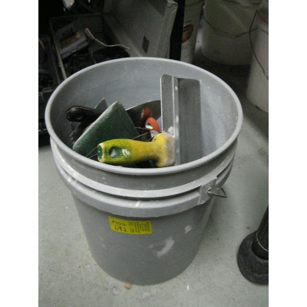 PAIL OF ASST. TROWELS, BRUSHES, ETC.