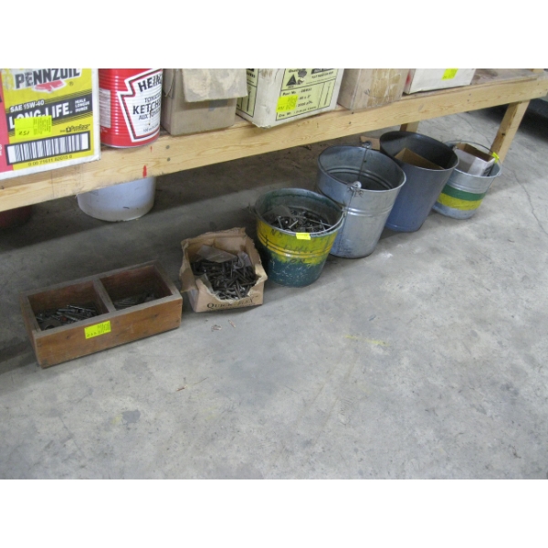 4 PAILS PLUS OF MISC. NUTS, BOLTS, SCREWS, ETC.