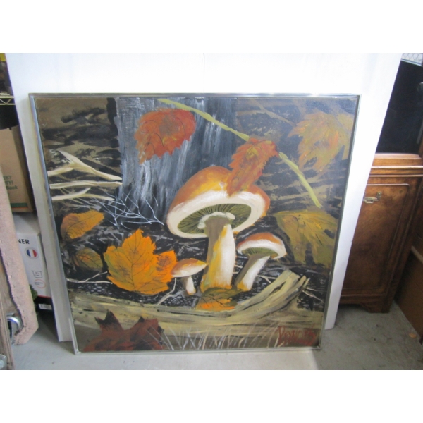 LG. METAL FRAMED CANVAS MUSHROOM PICTURE