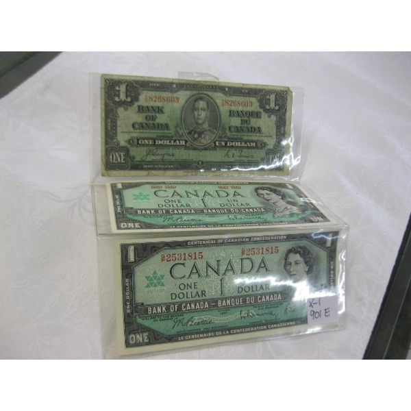 1973 CDN $1 BILL & 2 - 1967 CDN $1 BILLS
