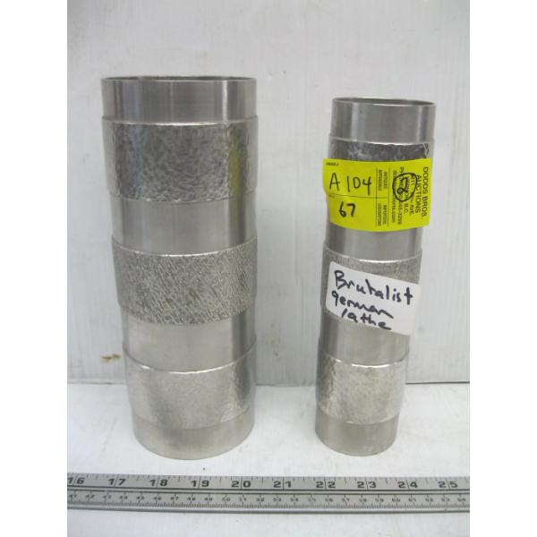 2 BRUTALIST GERMAN LATHE TURNED METAL VASES