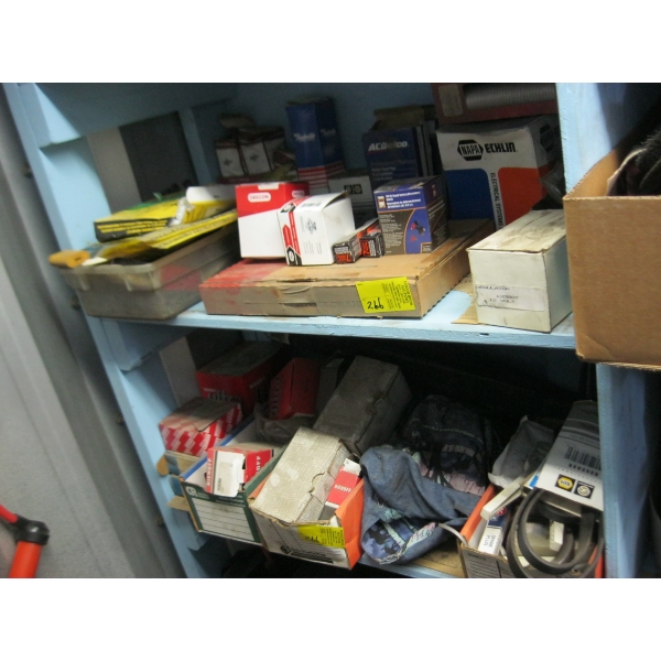 2 SHELVES OF MISC. NEW AUTOMOTIVE PARTS, ETC.