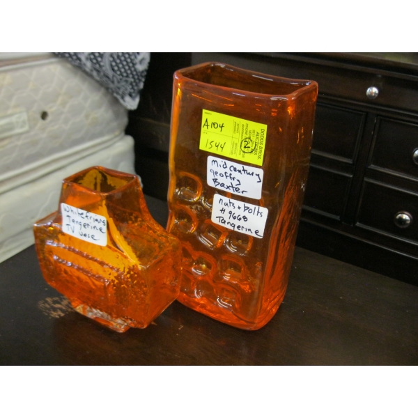 2 MCM GEOFFRY BAXTER NUTS & BOLTS TANGERINE VASES