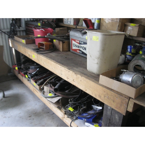 HD WOODEN WORK BENCH W/WOOD TOP W/SHELF BACK - APPROX. 9'