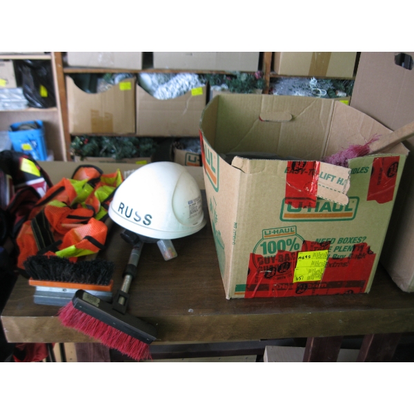 SAFETY VESTS, WINDOW SCRAPERS, STEERING WHEEL COVERS, HARD HAT, ETC.