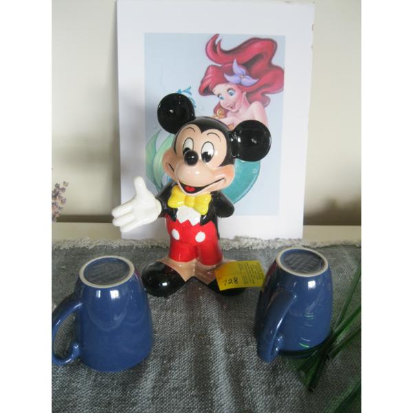 MICKEY MOUSE FIGURINE, 2 MUGS & LITTLE MERMAID PICTURE