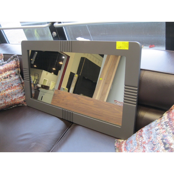 FRAMED GREY MIRROR, APPROX. 36.5"X21"