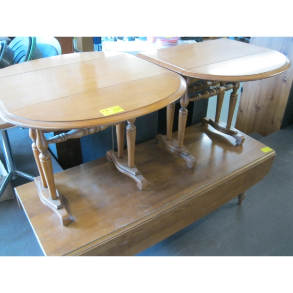 DROP LEAF COFFEE TABLE & 2 MATCHING END TABLES