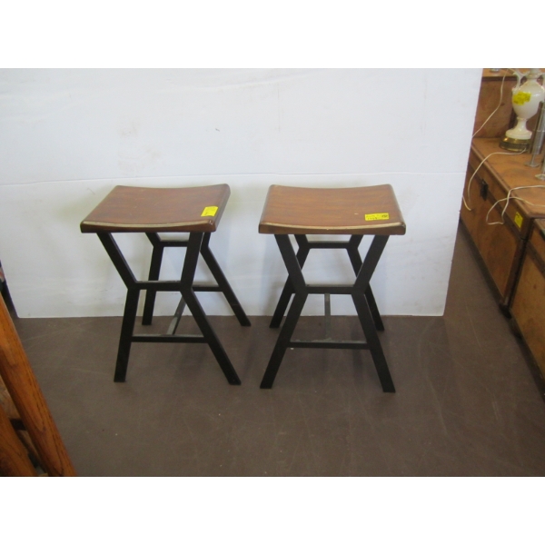 2 METAL STOOLS W/WOOD TOPS