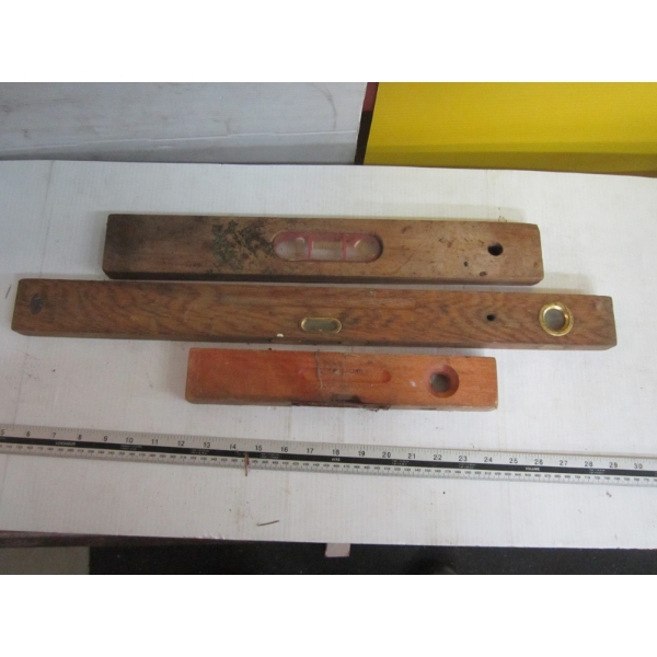 3 VINTAGE WOODEN LEVELS