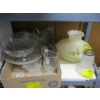 Image 1 : 2 GLASS LAMPSHADES & A BOX OF MISC. VINTAGE GLASSWARE