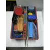 Image 2 : BOX & TOTE OF MISC. ITEMS - ROPE, STUD FINDER, SANDING BLOCK, ETC.