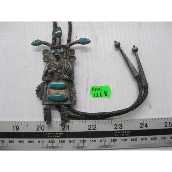 SILVER & TURQUOISE NAVAJO FIGURINE NECKTIE
