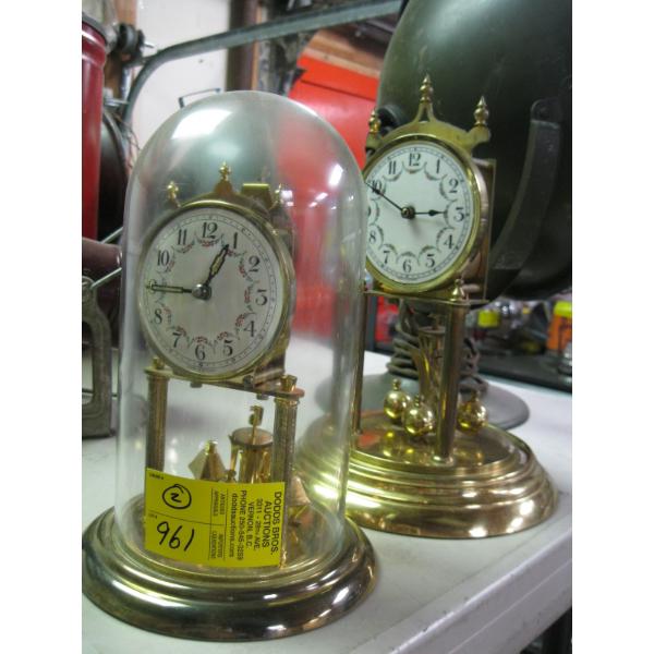 2 DOME CLOCKS - 1 MISSING GLASS
