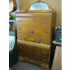 Image 1 : WATERFALL MIRROR BACK INLAID HIGHBOY ANTIQUE CHEST OF DRAWERS