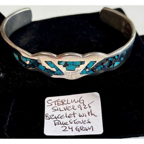 "AS IS" STERLING SILVER .925 BRACELET W/BLUE STONES - MISSING SOME STONES, 24G