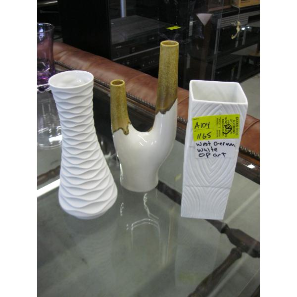 WEST GERMAN WHITE OP ART POTTERY MCM VASES