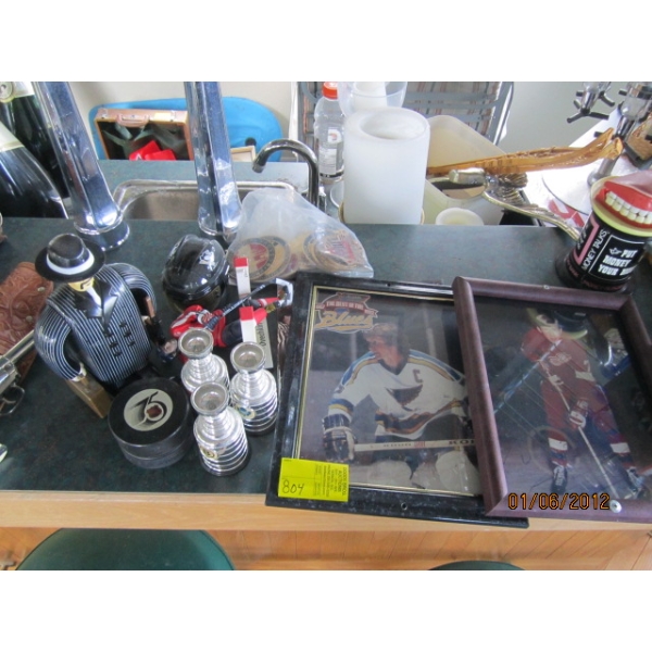 COLLECTABLE MEMORABILIA - HOCKEY PUCKS, CUPS, PICTURES, ETC.