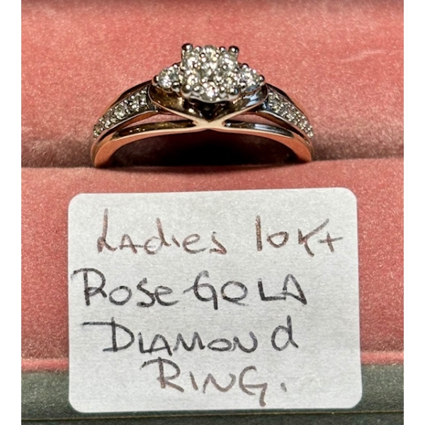 LADIES 10KT ROSE GOLD DIAMOND RING, SZ 6 1/2