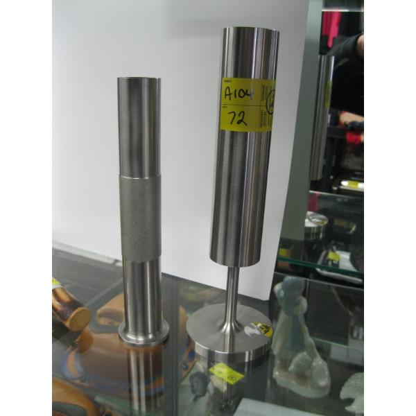 2 BRUTALIST METAL LATHE TURNED VASES