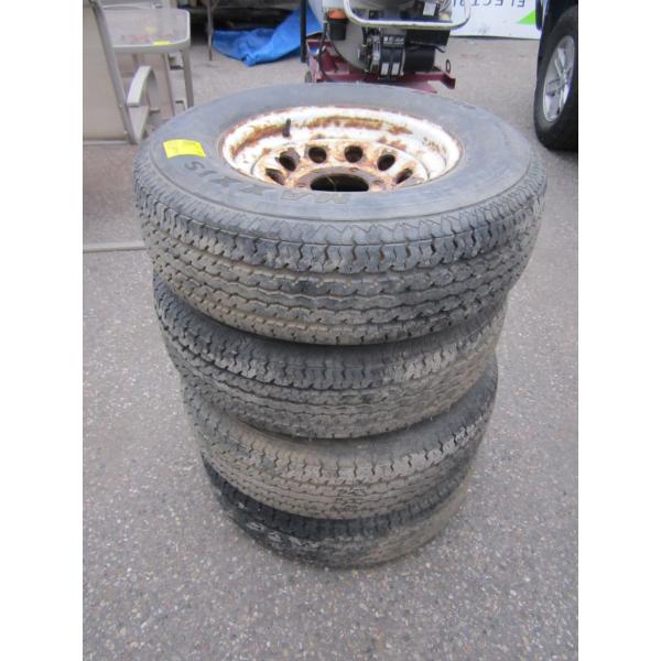 SET OF 4 ST225/75R15 TRAILER TIRES ON RIMS