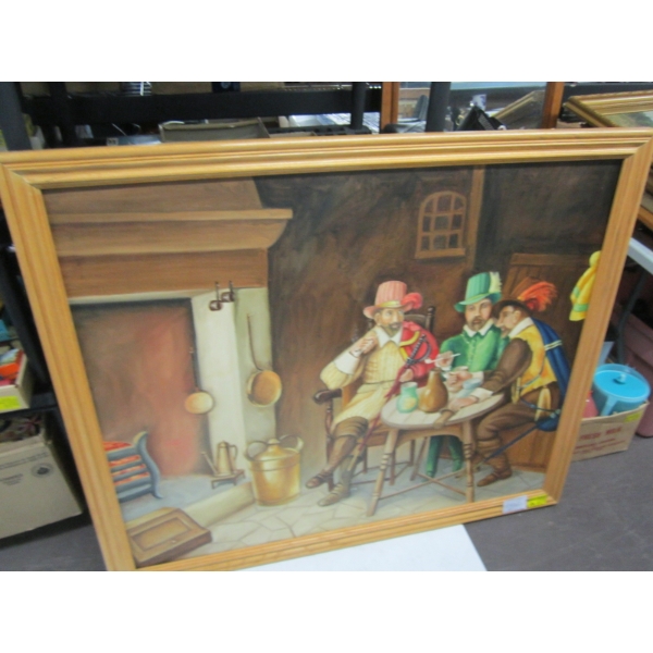 LG. ORIGINAL OIL PAINTING TAVERN SCENE BY M. DESLOGES, 1978