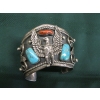 Image 1 : HEAVY CUFF BRACELET W/EAGLE & TURQUOISE & CORAL STONES