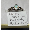 Image 1 : LADIES .925 SILVER RING W/HEART STONE, SZ 6 3/4