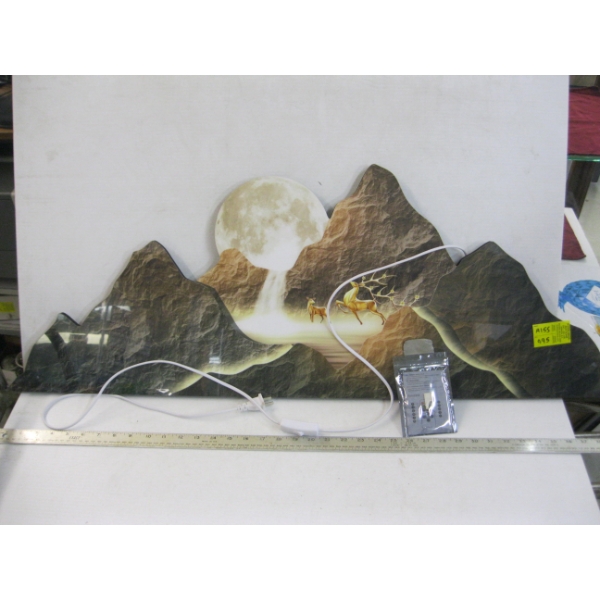 LIGHTED PICTURE OF MOUNTAINS, MOON & DEER