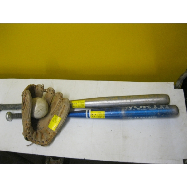2 BASEBALL BATS, GLOVE & A BALL